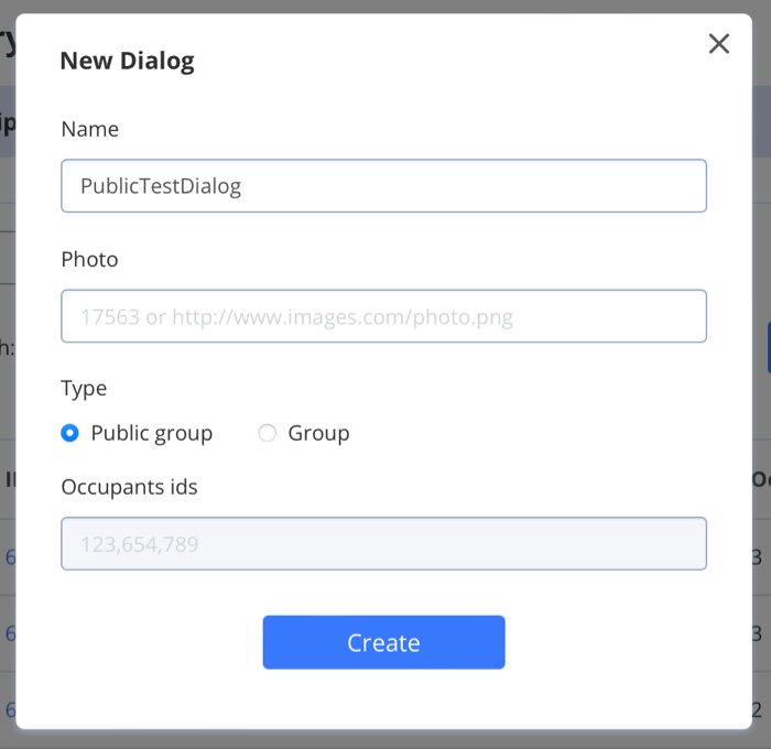 Create a “public group dialog” in QuickBlox dashboard