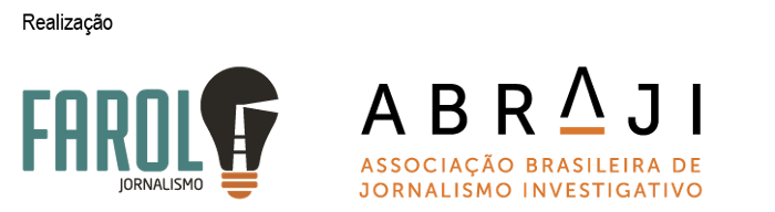 Imagem mostra a palavra “Realização” seguida dos logos do Farol Jornalismo e da Abraji.
