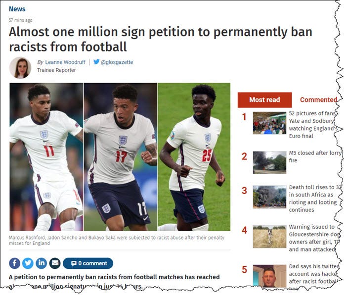 Newspaper coverage of racism in football