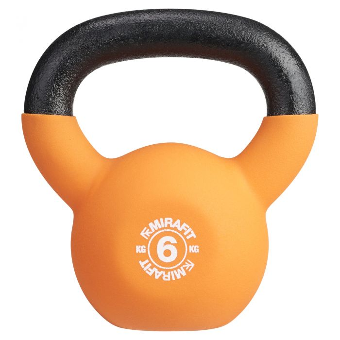 A 6kg orange mirafit kettlebell