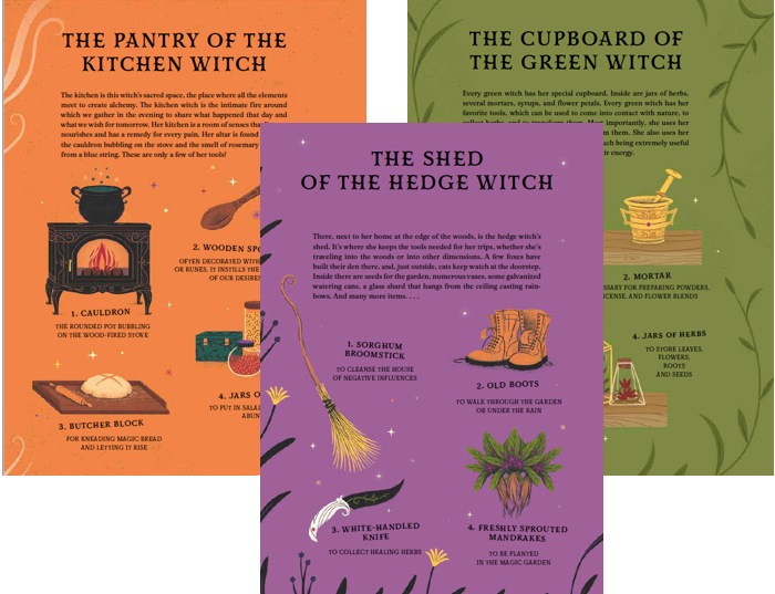 Things typically found inside the pantry of the kitchen witch or the cupboard of the green witch or the shed of the hedge witch