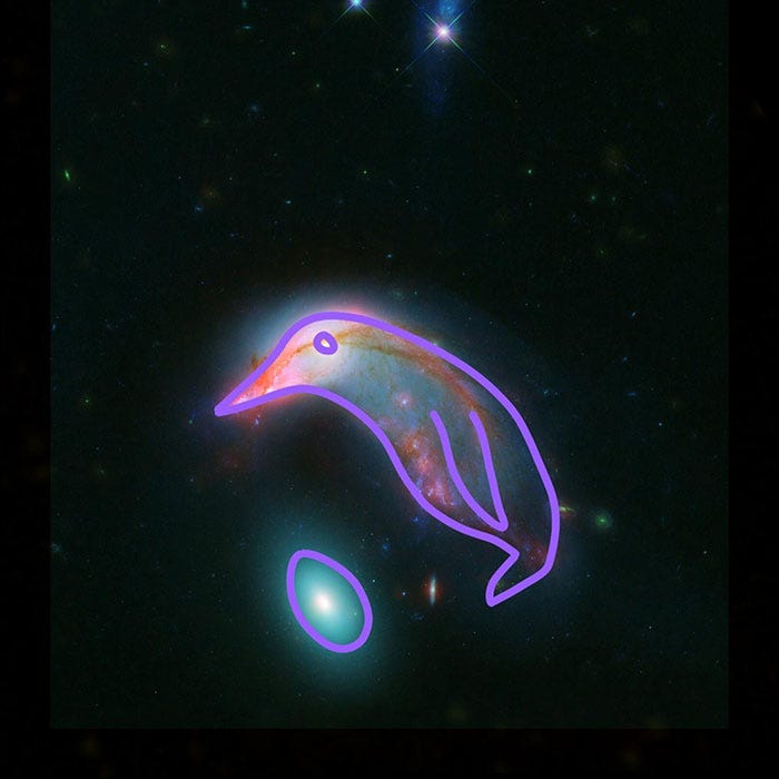 In a distant galaxy named “Penguin” and its neighboring galaxy “Egg” a