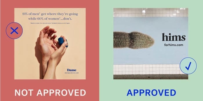 Approved and not approved sextech ad