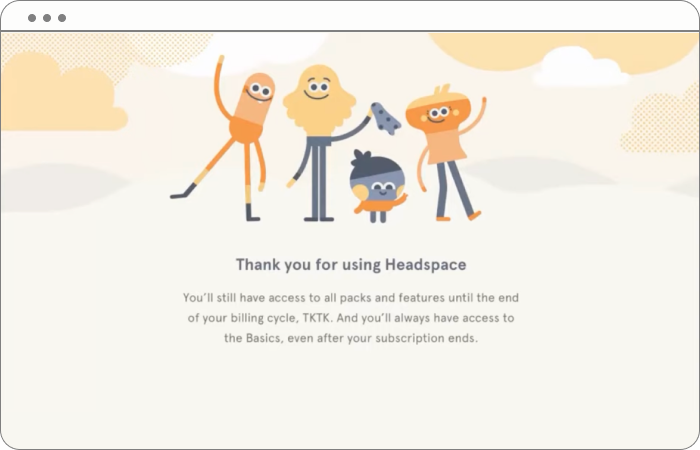 Screenshot of the Headspace goodbye sequence saying “Thank you for using Headspace”.