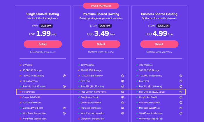 Hostinger Hosting plan prices which is very cheap