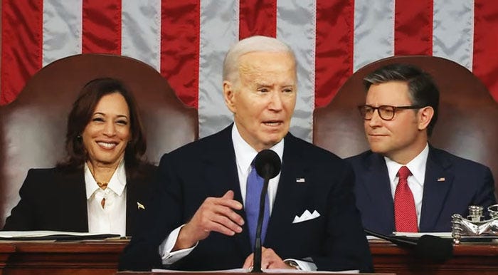 President Biden, Vice-President Harris(l) and House Speaker and Russian Asset Mike Johnson