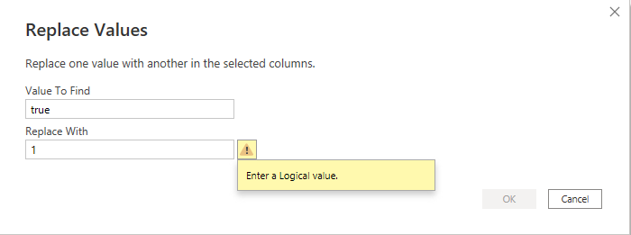 Replace values editor with an error for data type