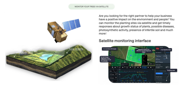 Satellite monitoring interface: Looking for the right partner to help your business have a positive impact on the environment & people? Monitor planting sites via satellite & get timely responses about growth status of plants, possible diseases, photosynthetic activity, presence of infertile soil & much more!