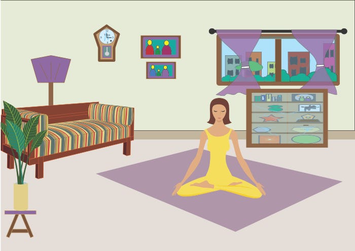 Picture of a woman exercising comfortably at home, demonstrating how the environment facilitates habit formation.