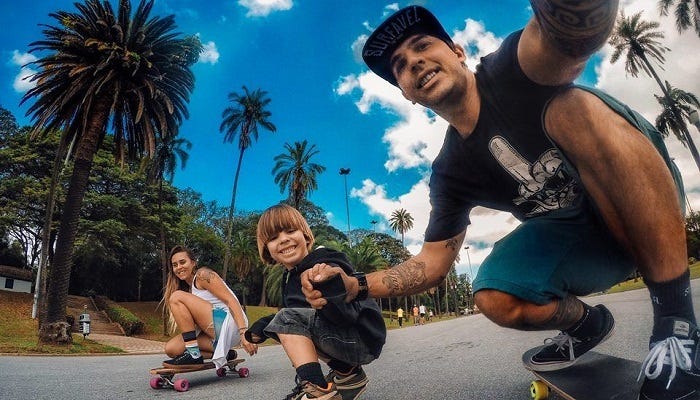 A family skateboarding with a GoPro action camera