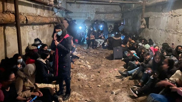 International students stuck in the basement during the Ukraine-Russia Conflict.