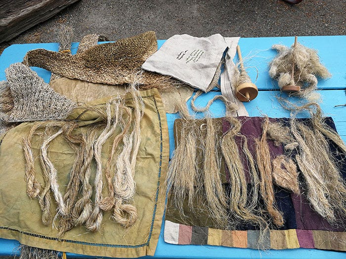 Part of the weaving with nettle process.