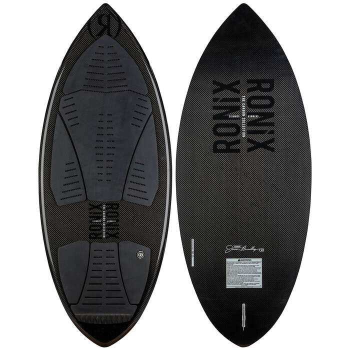 Front and back view of black Ronix Carbon air wakesurf board at Sun and Ski Sports.