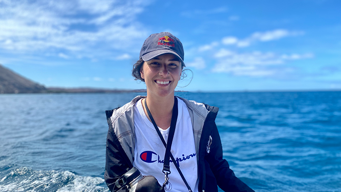 Karly McMullen on a boat in the Galapagos Islands.