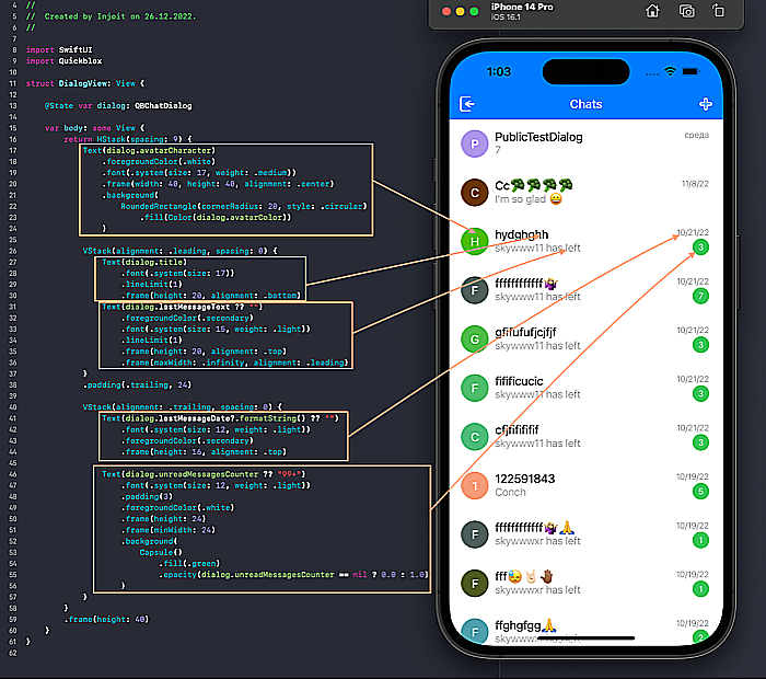 code needed to create dialog page in chat app