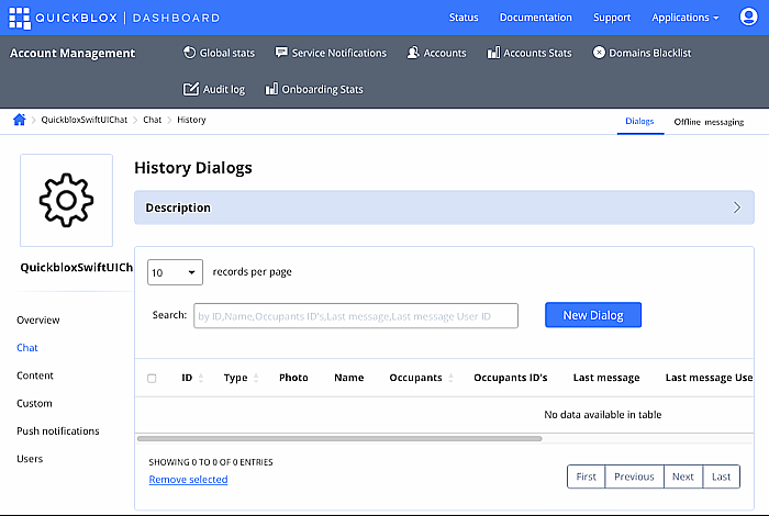 Create “group dialogs” on QuickBlox dashboard