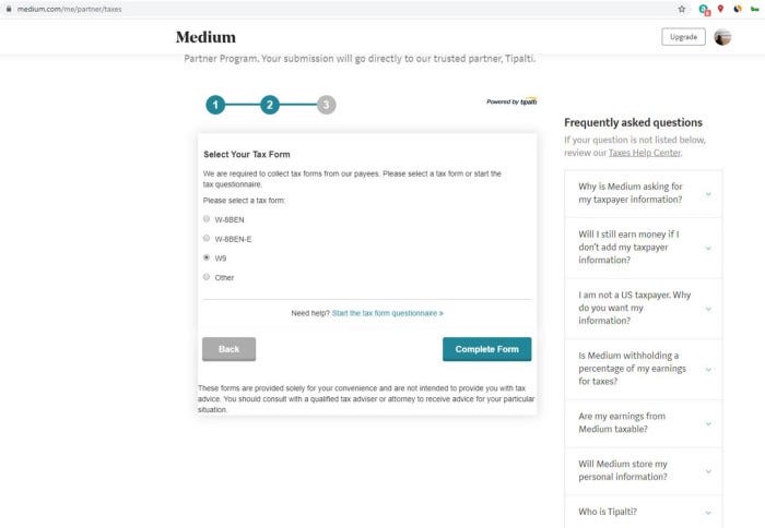 An image of medium tax form