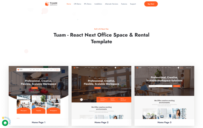 Tuam — React Next Template for office space and rental
