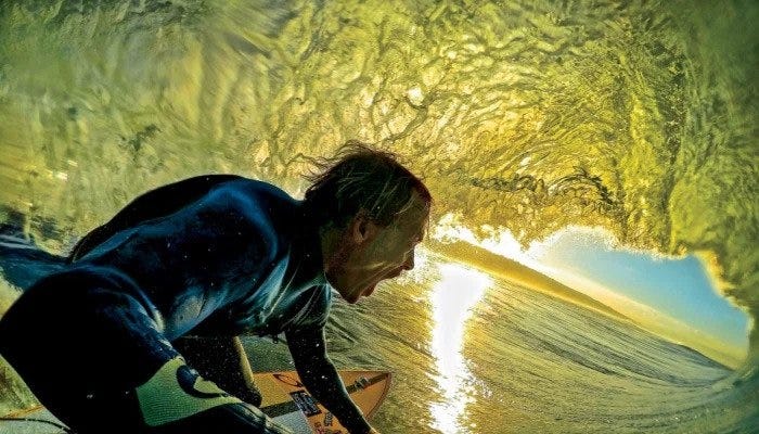Surfing on a wave with GoPro
