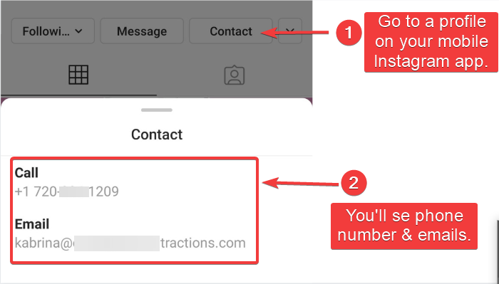 How to find emails and phone numbers on the Instagram mobile app.