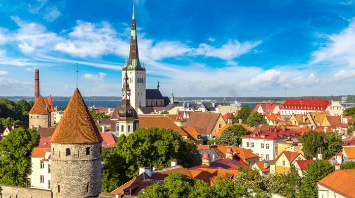 Tallinn. City Centre. View of the towers of the Old Town.