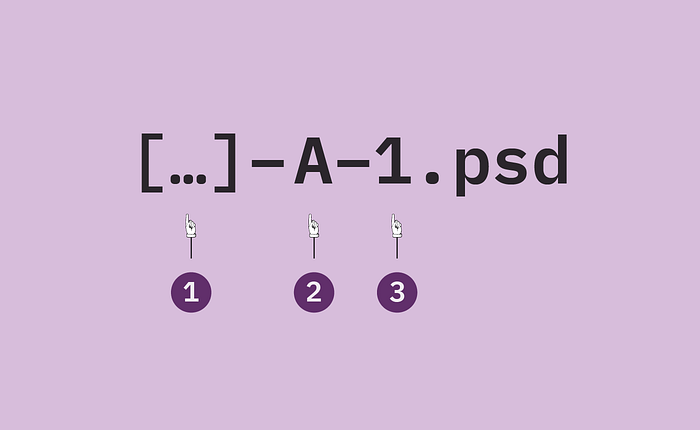 An image demonstrating the the author’s ideal file naming convention. Purple is a dominant color.