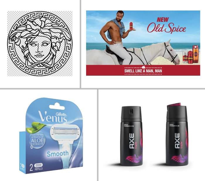Versace logo, Old Spice’s campaign, Venus razor brand and Axe/Lynx Deodorant.