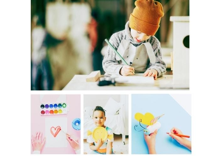 Photo collage showing different children’s crafts