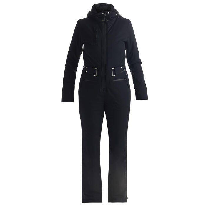 Black Nils Women’s Gabrielle 2.0 Faux Fur Ski Suit-sun and ski’s pick for best chic and trendy snow suit for women in 2023.