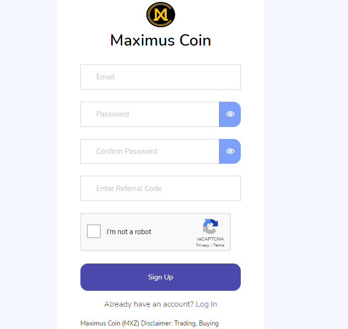 Sign Up in Maximus Coin