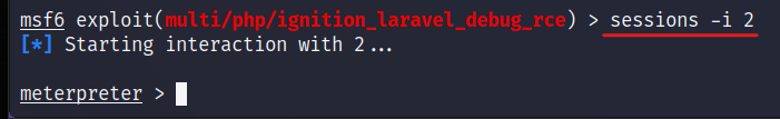 To interact with the newly created Meterpreter shell use the command “sessions -i 2”.