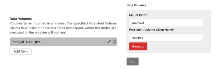 Screenshot of the node properties view, depicting the text-based data volume configuration in version 3.11 (left) and in version 3.12 (right)