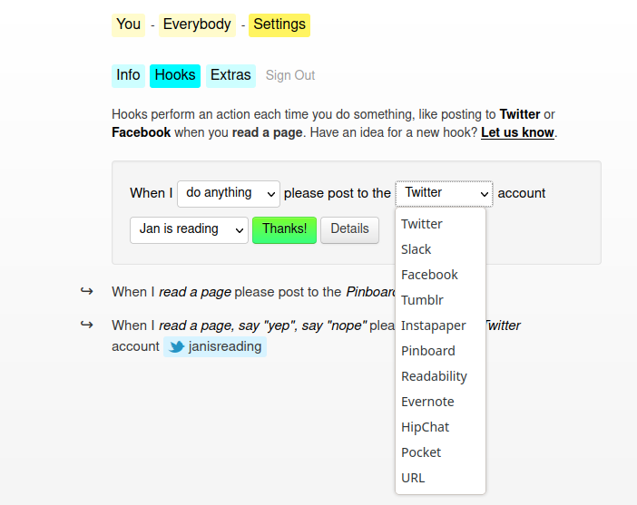 Screenshot with Reading’s Hooks page