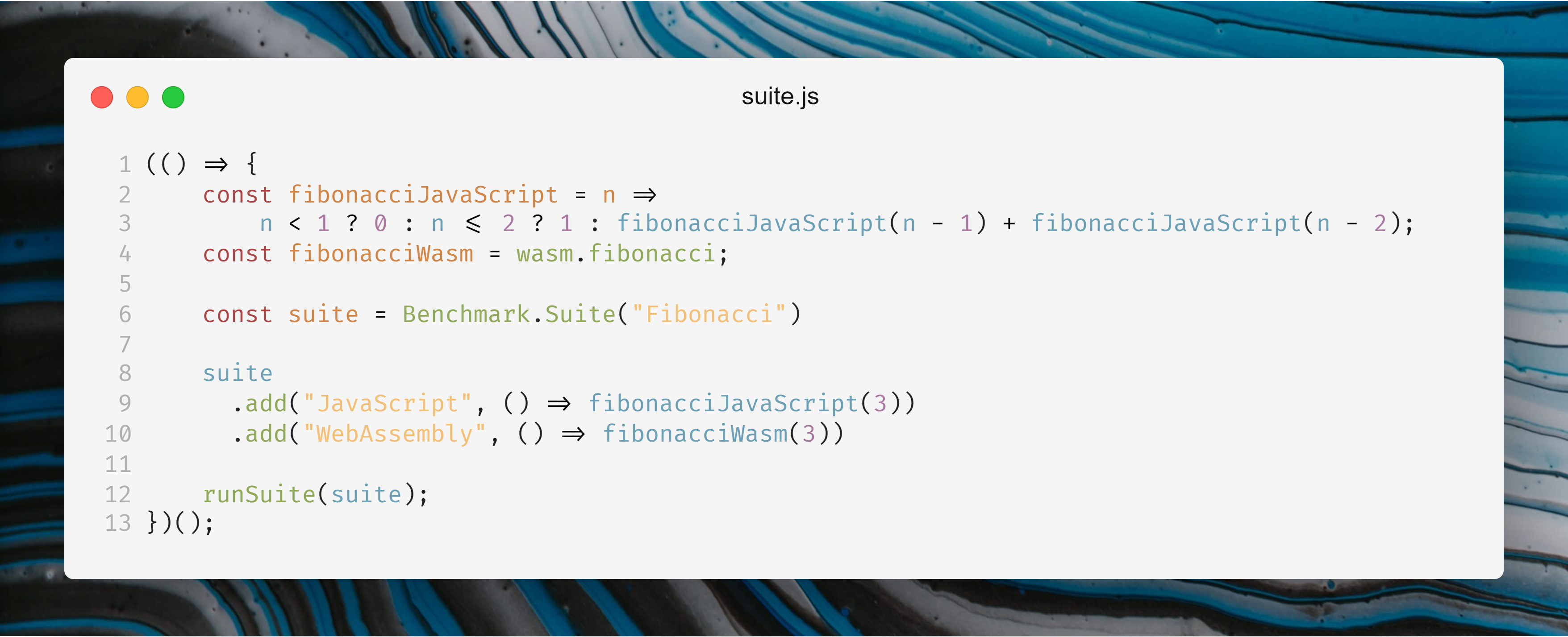 Fibonacci sequence until 3 using WASM and JS.