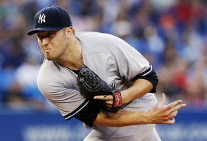 Phil Hughes pitching against the Toronto Blue Jays.