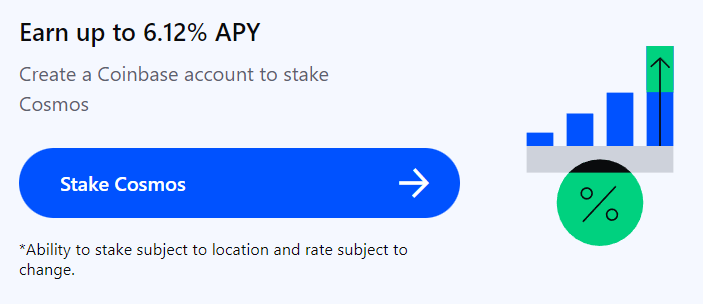 Screenshot from Coinbase advertising 6.12% APY for staking ATOM