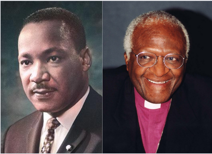 left: Dr. Martin Luther King headshot; right: Archbishop Desmond Tutu headshot