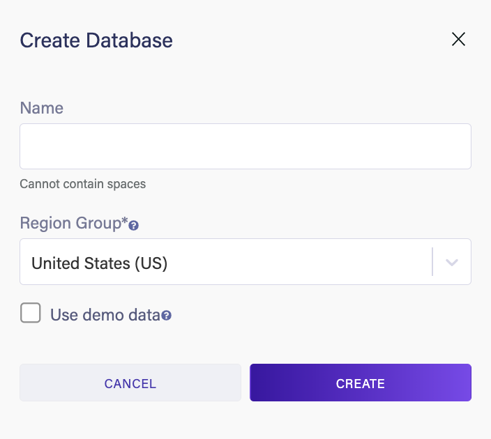 Create a new database screen