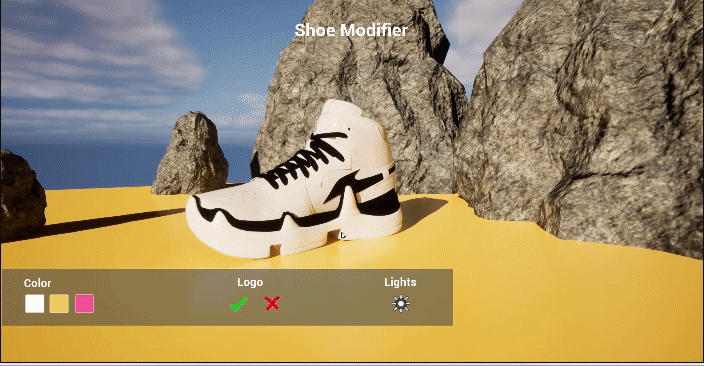 Shoe configurator which allows color, logo and light modification