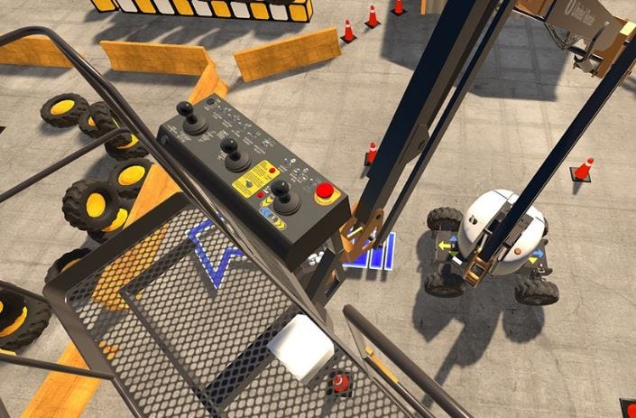 VR simulation of an engineer on site learning how to use construction machinery to perform specific tasks