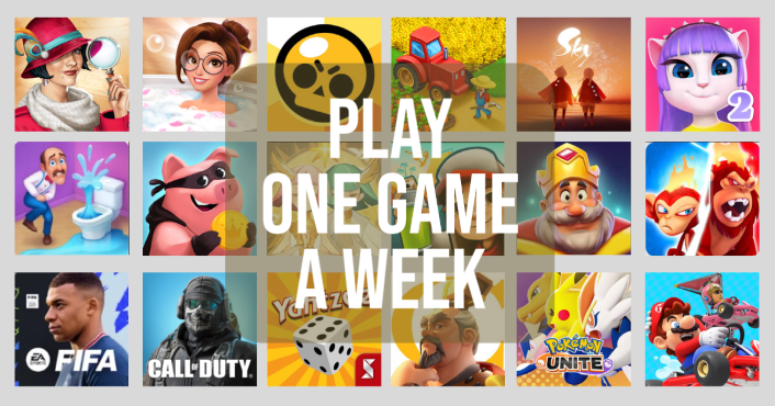 A collage of 18 mobile F2P game icons with the text ‘Play One Game a Week’ written on it.