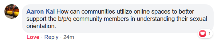 How can communities utilize online spaces to better support the b/p/q community members in understanding their sexual orienta