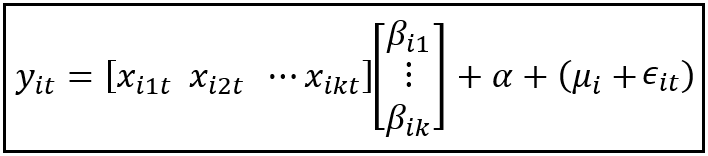 The Random Effects regression model for unit i at time period t in matrix format