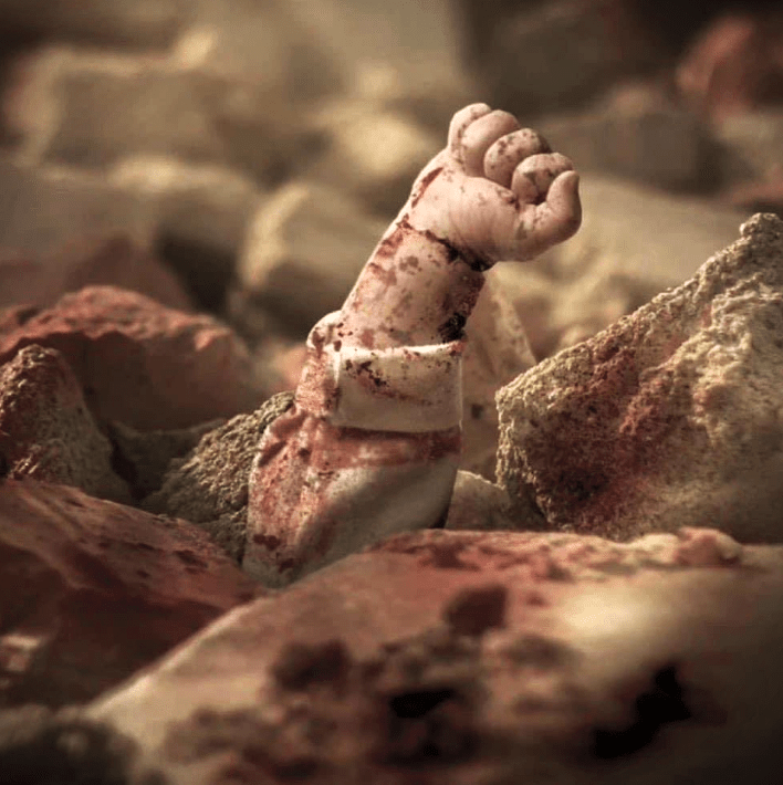 Genocide in Gaza: Baby’s Blood-Splattered Hand in Rubble — A Depiction of the Horrors of Gaza Genocide