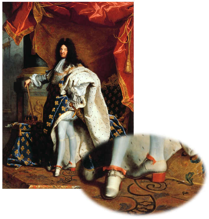 King Louis XIV of France wearing a pair of shoes with red heels