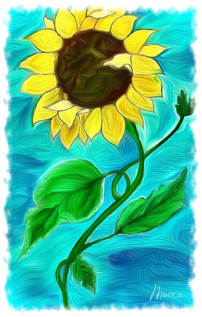 creativity, haiku, painting of sunflower