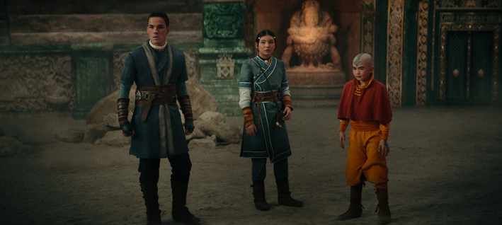 Three kids stand looking in the distance: Avatar: The Last Airbender