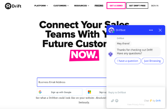 Drift Customised Chat Support - 10 Most Useful Online Marketing Tools