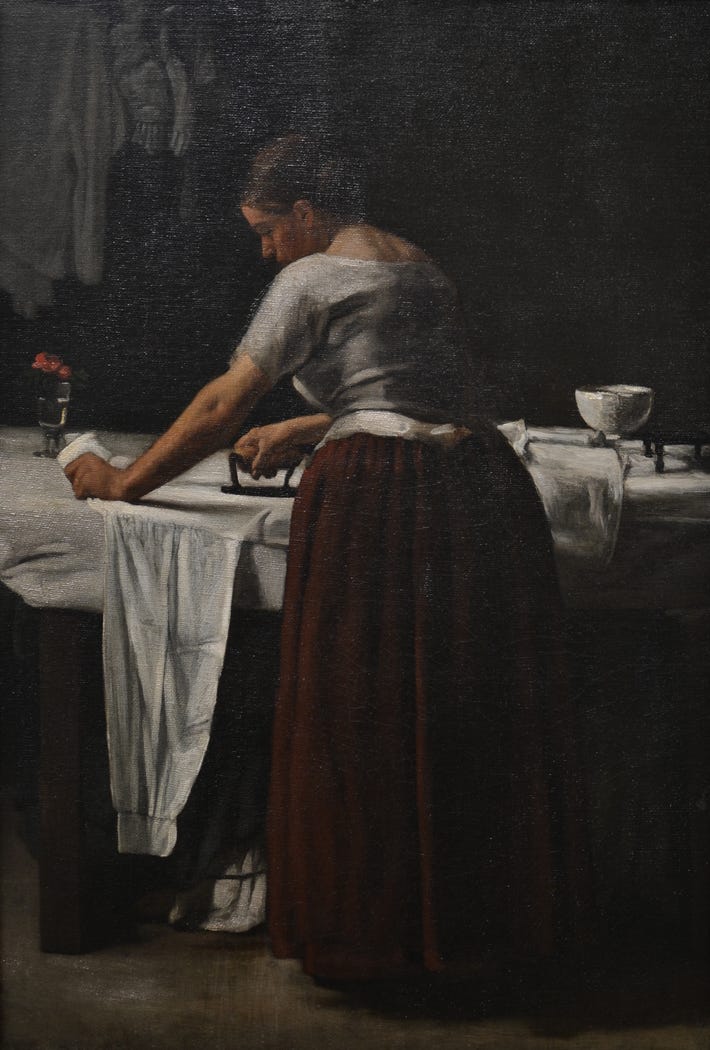 Woman ironing with a flat iron “Woman Ironing” painting by François Bonvin (Museum: Philadelphia Museum of Art) 1858