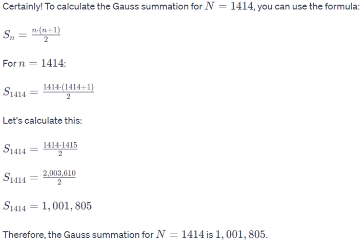 Gauss summatiın 1 to 1414